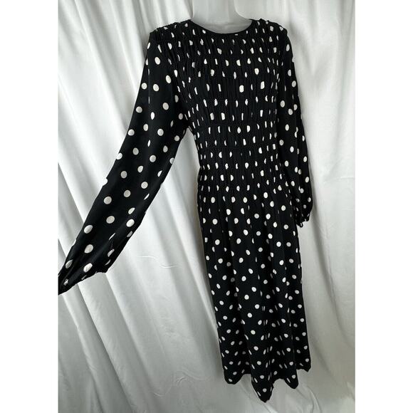 H&M Midi Dress, Polka Dots, Black & Off White, Sz: M, 51-29 - Picture 1 of 14